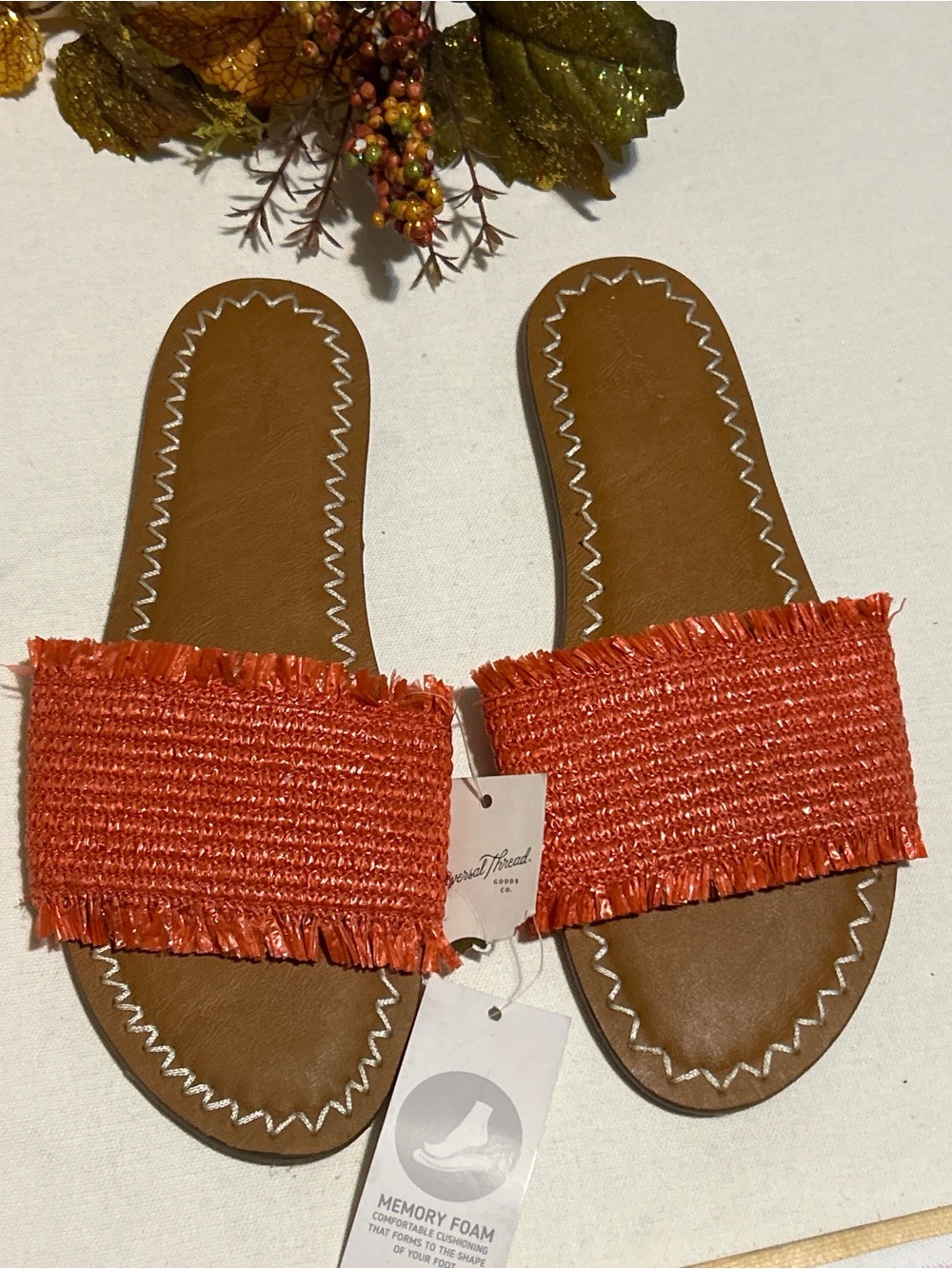 Universal Thread Orange Raffia Slide Sandals - Picture 2 of 4